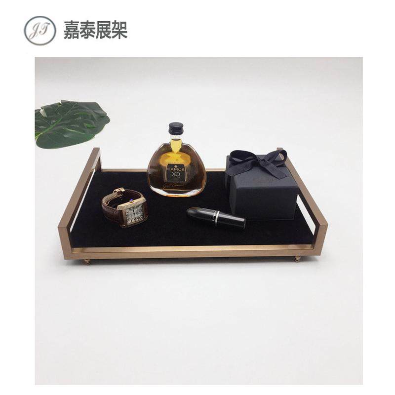 可订制不锈钢鞋包饰品展示架店铺橱窗陈列侧提a3a4金属绒布托盘