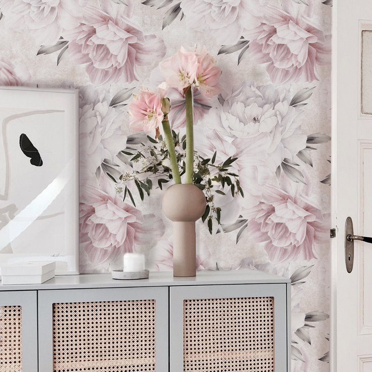 funlife高缔花卉牡丹淡壁纸新款自粘水彩风大型加厚墙贴纸fkd009