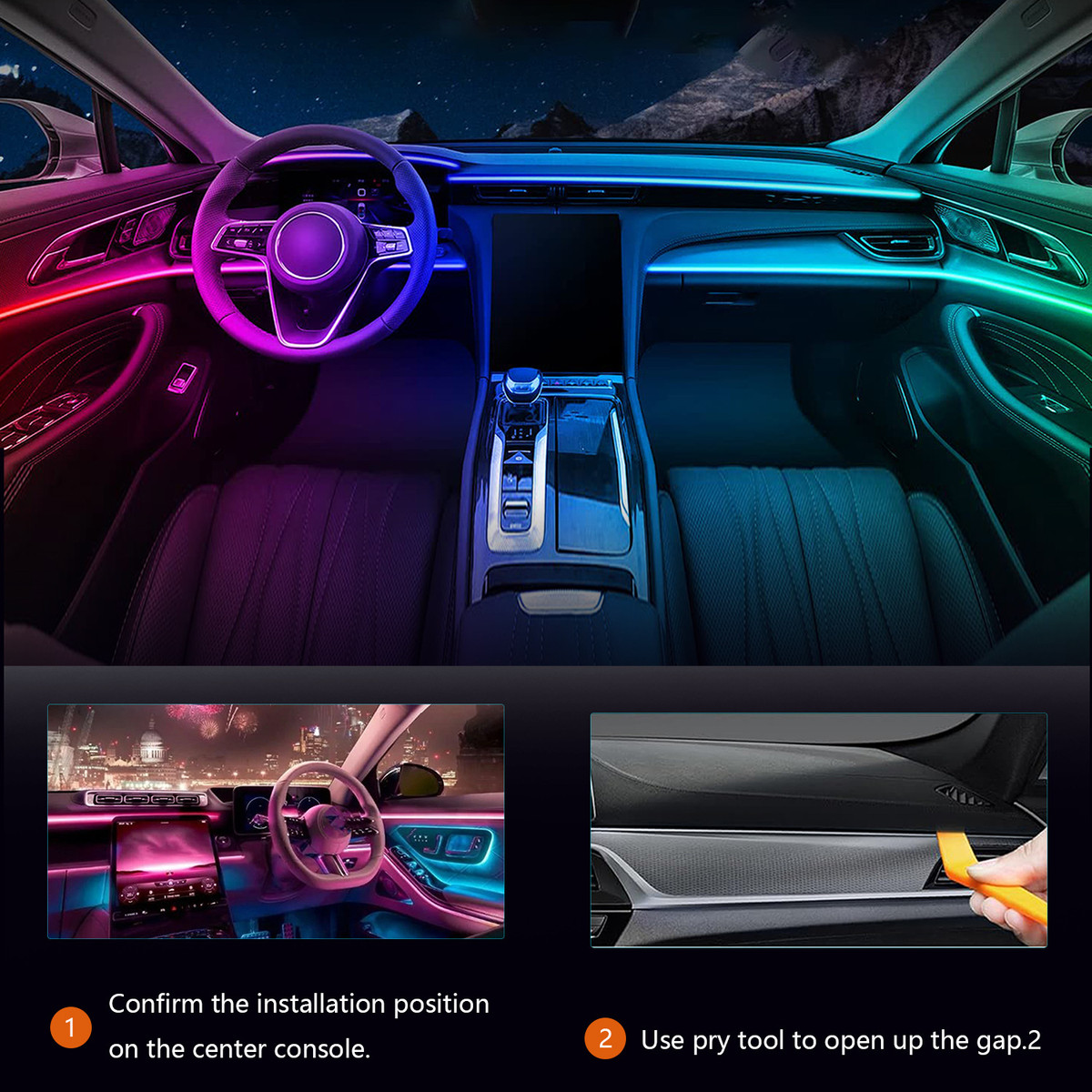 热销通用汽车内饰亚克力背光汽车氛围灯RBG64色装饰气氛灯APP控制