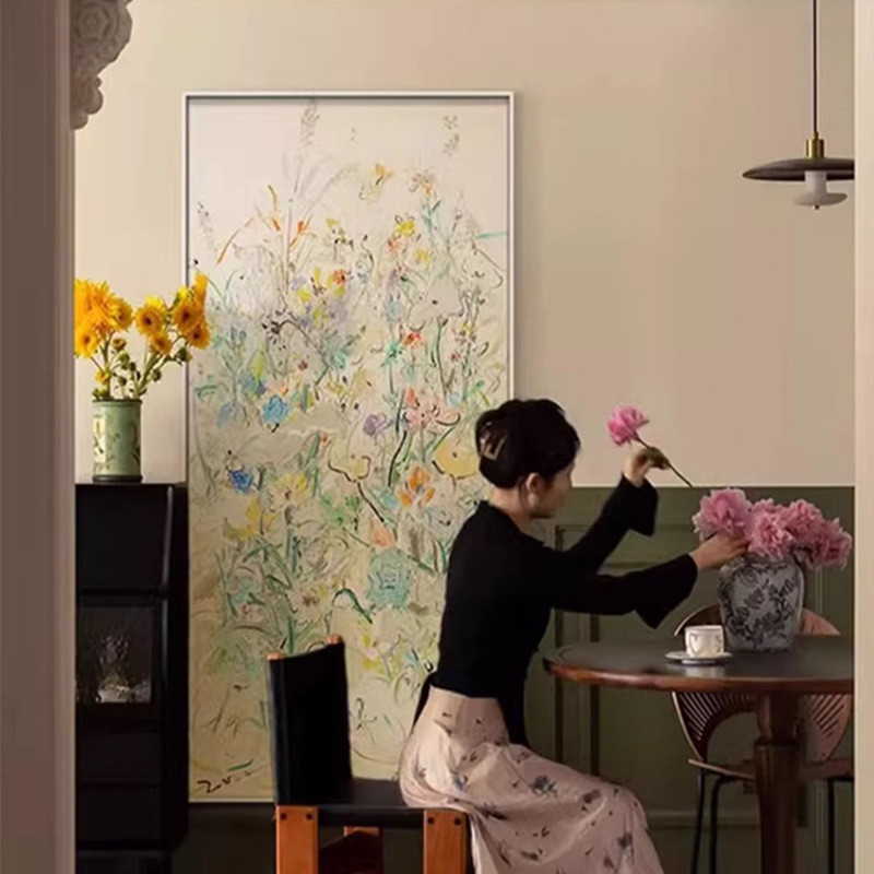 春和花野现代简约奶油风玄关装饰画别墅餐厅艺术挂画清新花卉画图片