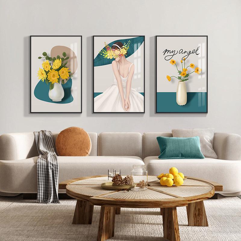 花开少女人物油画客厅壁画沙发背景墙装饰画北欧现代简约卧室挂画