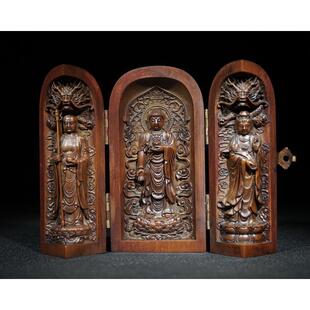 大量批发工艺品黄杨木雕刻大三开如来日福禄寿三开西方三圣三开盒