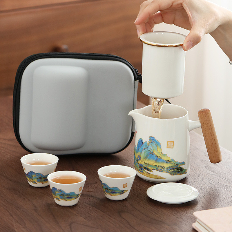 便携式旅行茶具小套装随身户外露营快客杯一壶三杯泡茶壶喝茶装备