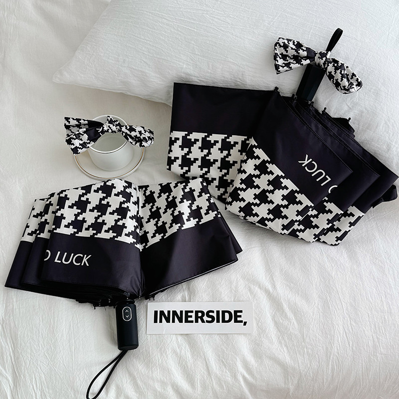 高级感幸运千鸟格折叠雨伞太阳伞晴雨两用黑胶防晒防紫外线遮阳伞