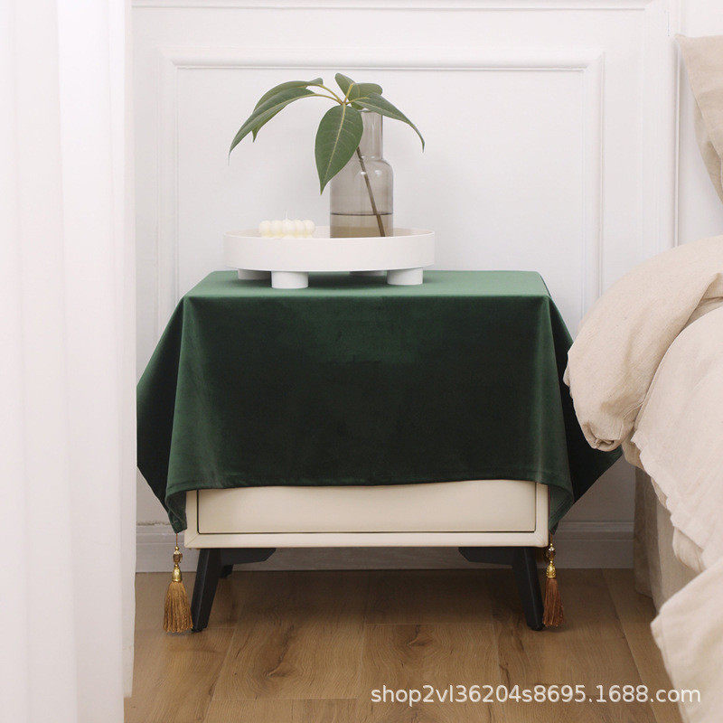 北欧茶几桌布四角带坠子小盖布天鹅绒墨绿床头柜布罩台布防尘盖布,居家布艺,桌布,淘宝优惠券,粉丝福利购,淘宝优惠卷