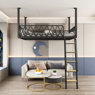 高架床欧式简约现代公寓小户型床省空间复式悬挂上层上铺铁艺吊床