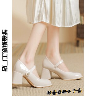 女2023新款 鞋 晚晚高跟鞋 粗跟一字带时尚 温柔 法式 仙女鞋 玛丽珍夏季