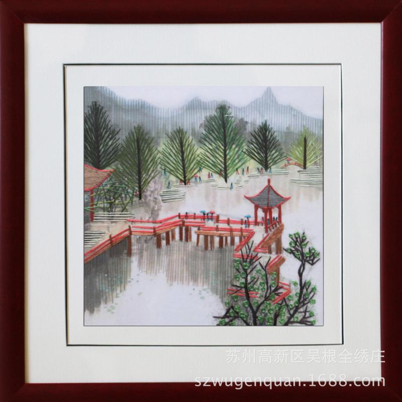 苏绣成品挂画客厅书房卧室江南水乡风景室装饰画带框手工刺绣挂画图片