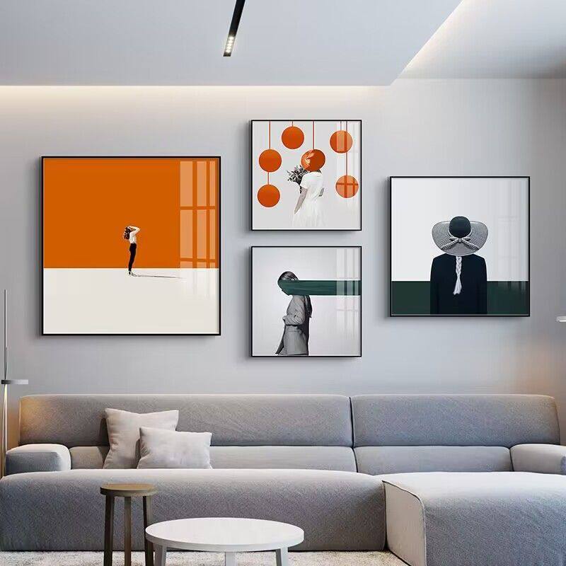 挂画艺术四联装饰画沙发背景墙现代简约组合空间轻奢抽象壁画