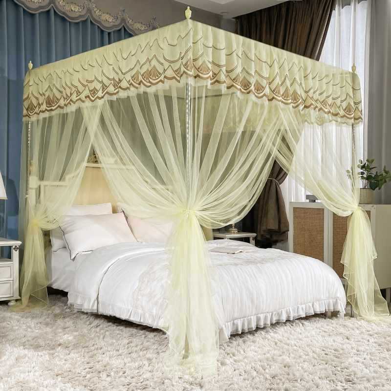 蚊帐门家用红色宫廷床帐落地婚房床幔加密三开结婚公主帐子床帘