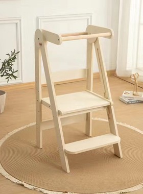 宝宝木制蒙氏学习塔家用洗漱木质站立折叠带扶手塔实木儿童踏脚凳