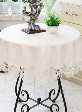 白色布艺清新蕾丝小圆桌桌布圆形餐桌布茶几布防烫简约现代家用