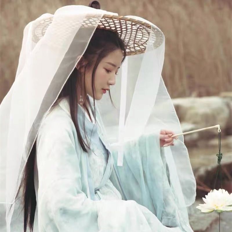 新款古装汉服斗笠帽子古风女侠客遮脸防晒面纱帷帽幕篱帽