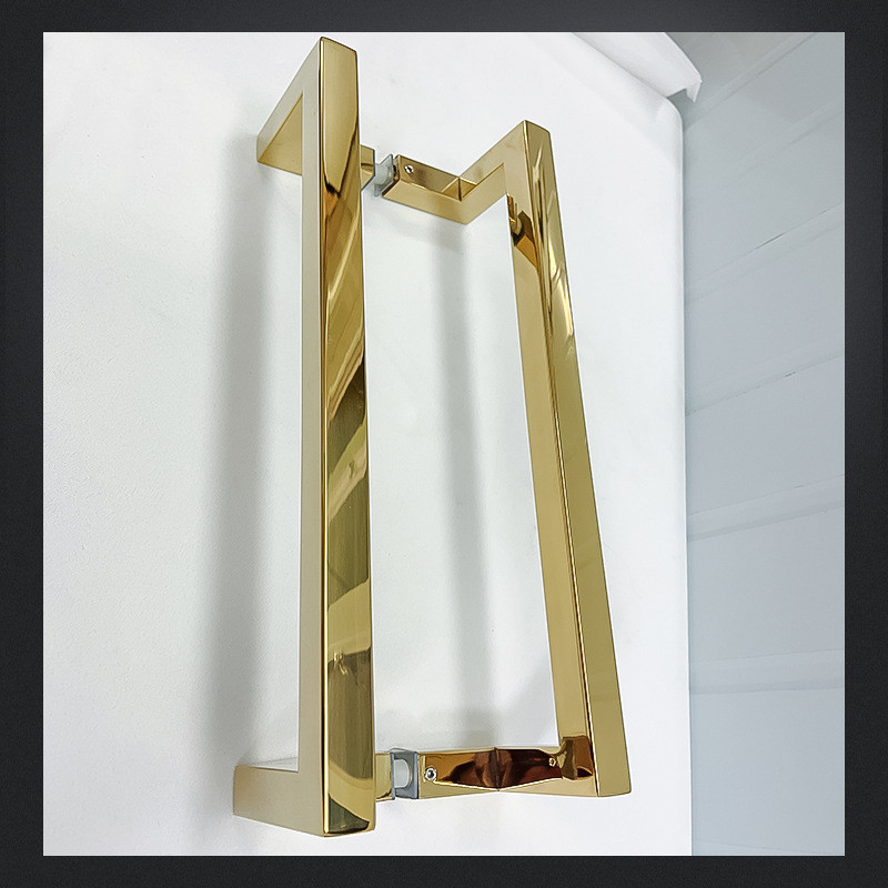 玻璃门拉手不锈钢方管亮光钛把手双弯简约高档门把手浴室推拉大金