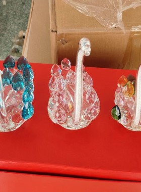 热销欧式现代水晶天鹅摆件简约大堂橱窗展示柜客厅家居装饰水晶工