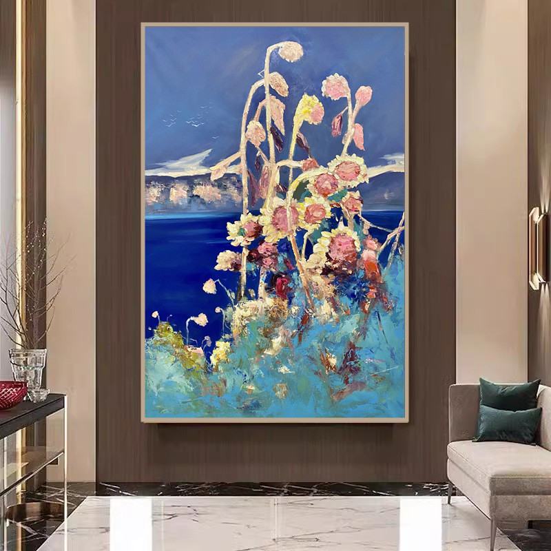 纯手绘肌理向日葵油画立体抽象静物画现代简约客餐厅刀植物装饰画图片