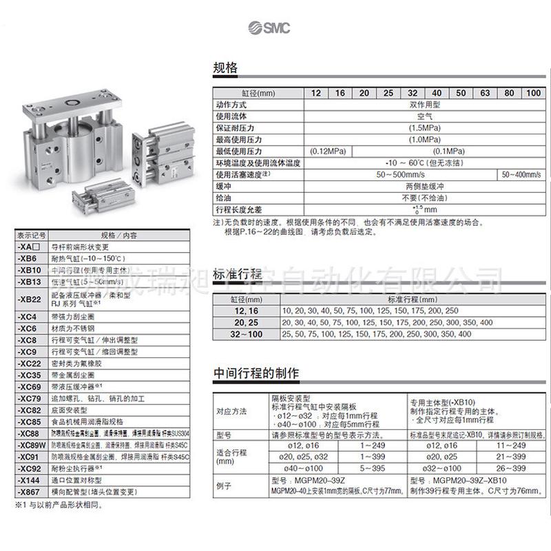 热销smc带导杆气缸mgpm20-250-mgpm20-25a-mgpm20-300-mgpm20-350