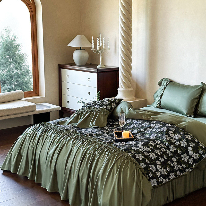 法式立体大提花浮雕100s长绒棉四件套复古长绒棉被套床单床上用品