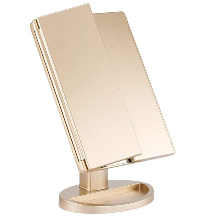 台式led化妆三面带灯镜2x3x10x放大化妆镜梳妆台三折折叠镜子