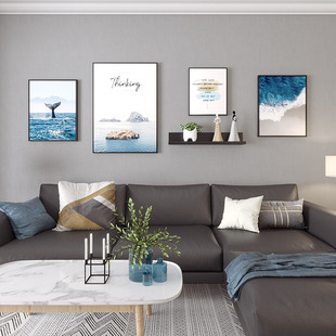 4挂画简约海边油画布装饰画组合酒店咖啡厅框框墙面装饰挂画