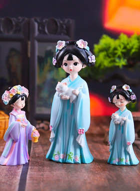 国潮风梦里花未眠古风美女摆件电视柜复古精致装饰品