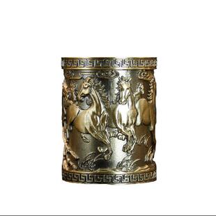 中式黄铜摆件筒俊马铜笔筒办公室香八用品工艺品养壶笔茶具配件