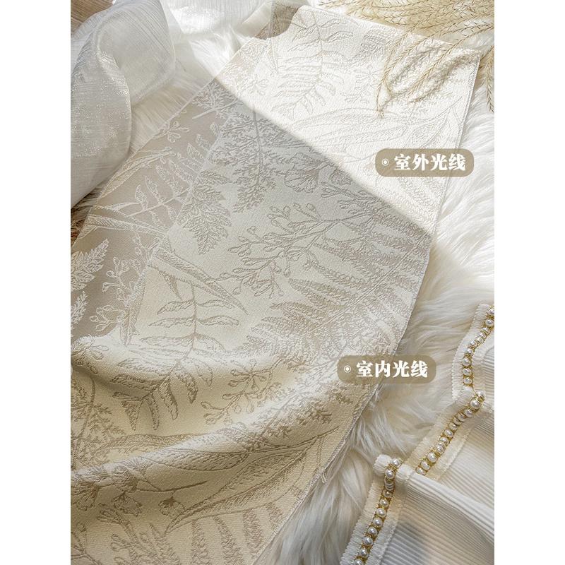 1vpk现代简约美式田园风暗纹枝叶色织提花雪尼尔窗帘卧室