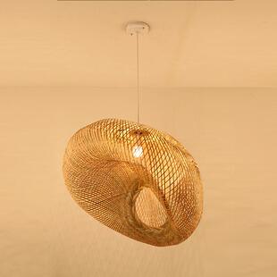 竹编吊灯中式禅意茶室灯东南亚酒店民宿风格艺复古竹日式火锅灯具