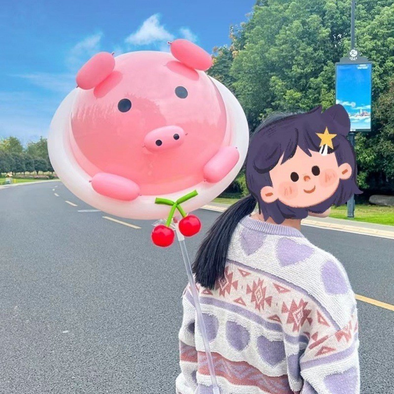 猪猪波波球网红手持杆打空气造型粉色组装网红猪摆摊夜市