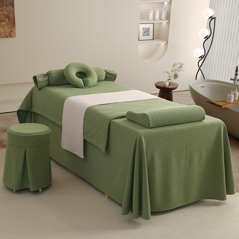 新款针织棉美容床罩四件套轻奢高级感美容院按摩疗头采耳床单批发