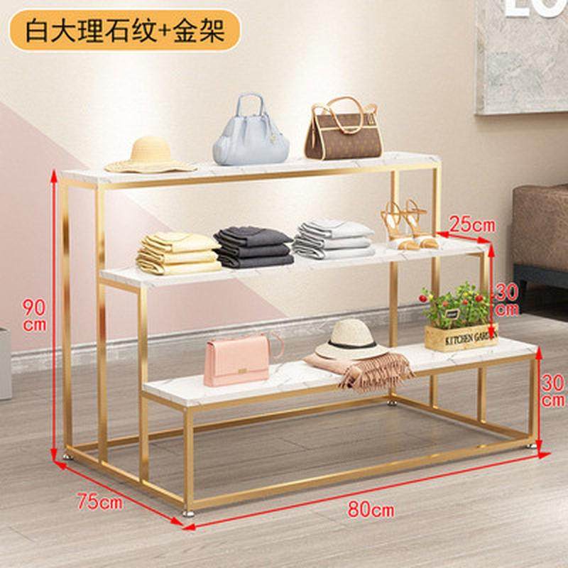 橱窗服装店鞋店鞋架展示架中岛流水台多层包包鞋子展示台金色货架