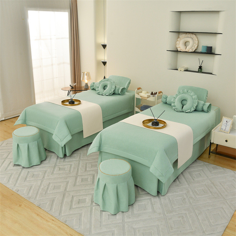 美容床罩四件套四季棉麻纯色高档美容院床罩洗头理疗按摩床罩床套