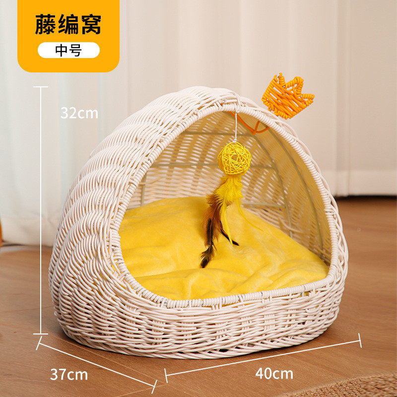 猫窝藤编夏天凉席宠物清凉四季通用猫咪猫床网红可拆洗级大吊篮