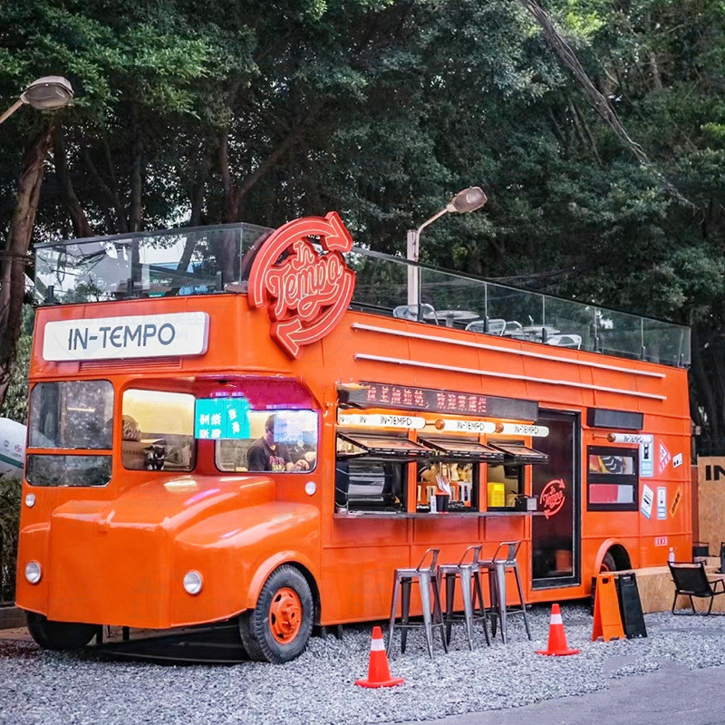 热销营地双层巴士餐车可移动街边网红拍照餐厅售卖摆摊小吃创业餐