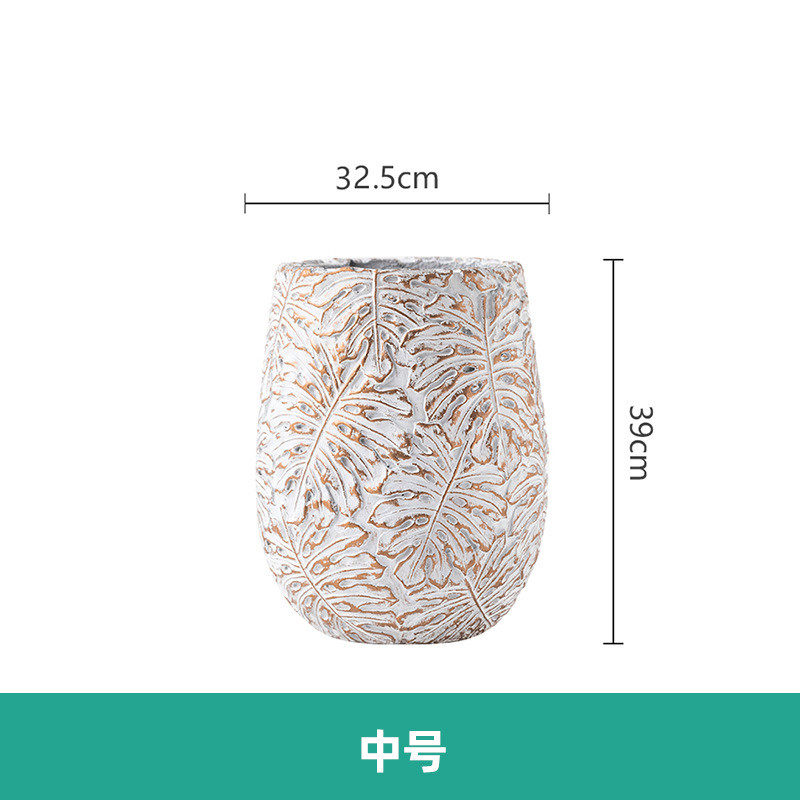 北欧简约圆形酒杯水泥花盆庭院盆栽办公室阳台绿植花盆落地龟背竹
