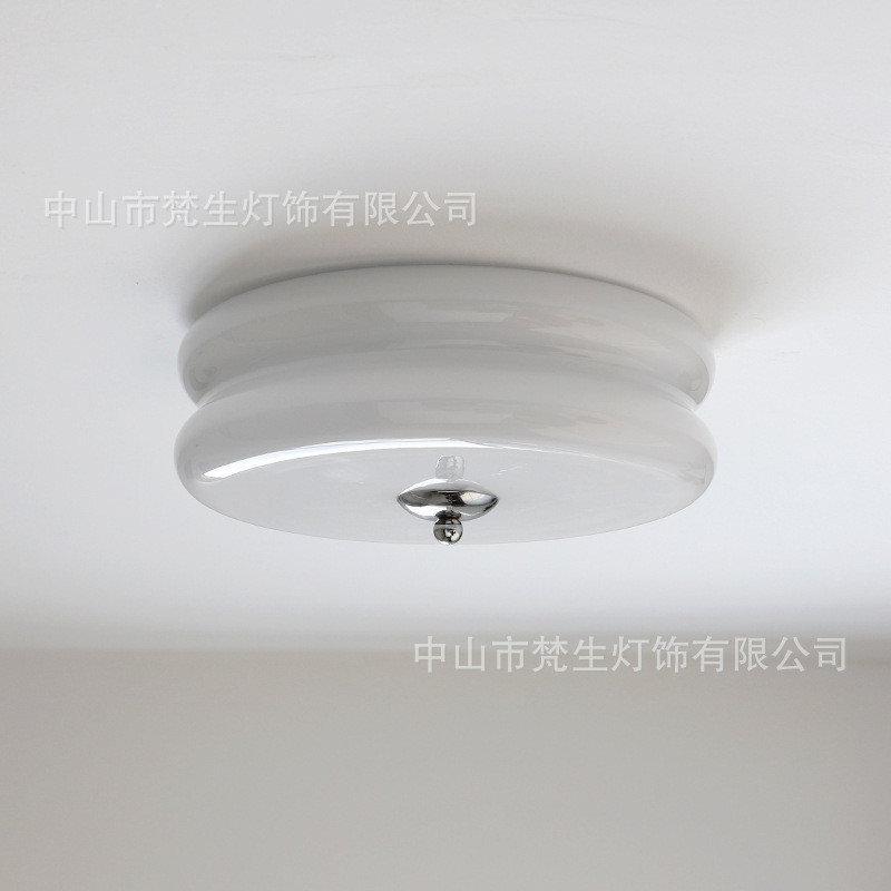 北欧简约白色玻璃卧室吸顶灯中古轻奢法式客厅浪漫现代书房灯具