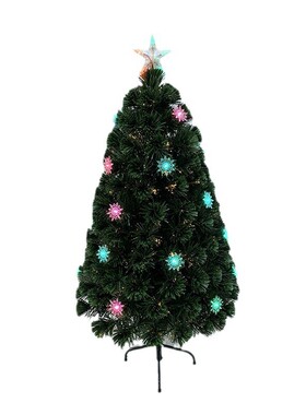 定制1.2米绿色pvc雪花七彩led灯圣诞树人造仿真光纤发光