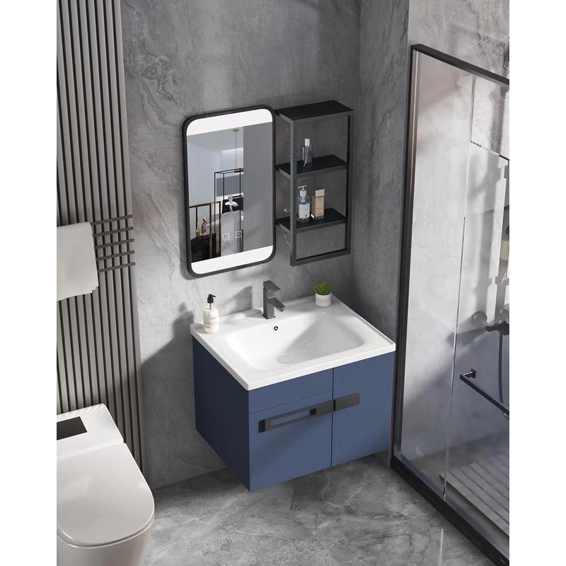 新款304不绣钢浴室柜感肤纯色挂墙吊柜厕所洗手台智能镜柜岩石板