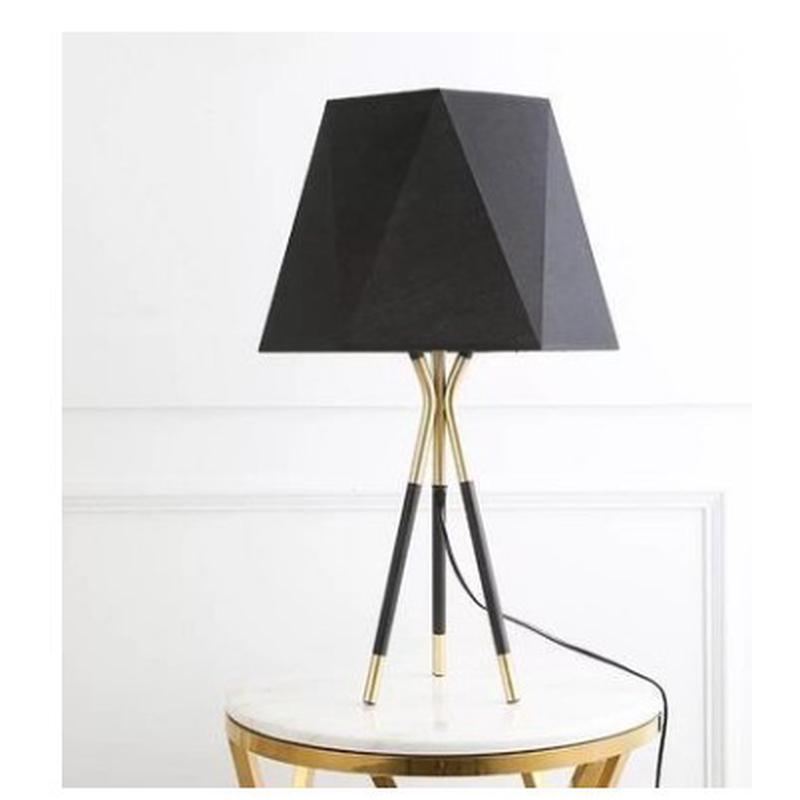 美式简约现代客厅黑色样板房创意卧室灯北欧布艺灯罩三叉脚台灯