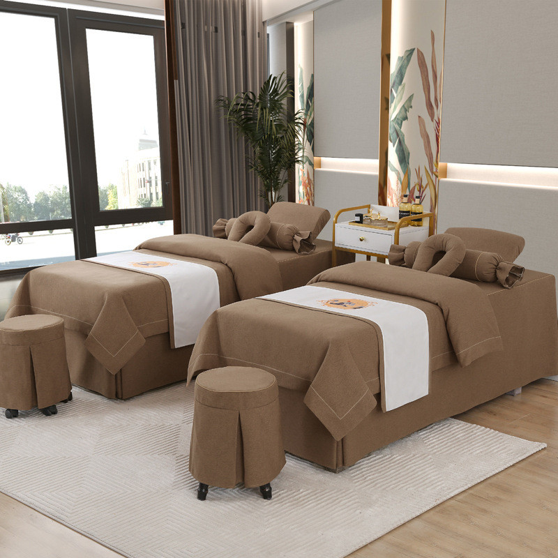 高档棉麻美容床罩四件套美容院专用床单床套按摩批发洗头床罩理疗