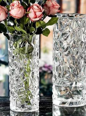 加厚花瓶玻璃透明水养富贵竹玫瑰百合干花插花摆件大号客厅北欧瓶