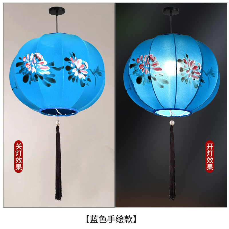 手绘彩色圆形灯笼装饰国潮风广告春节景区婚礼中式新中式布艺吊灯