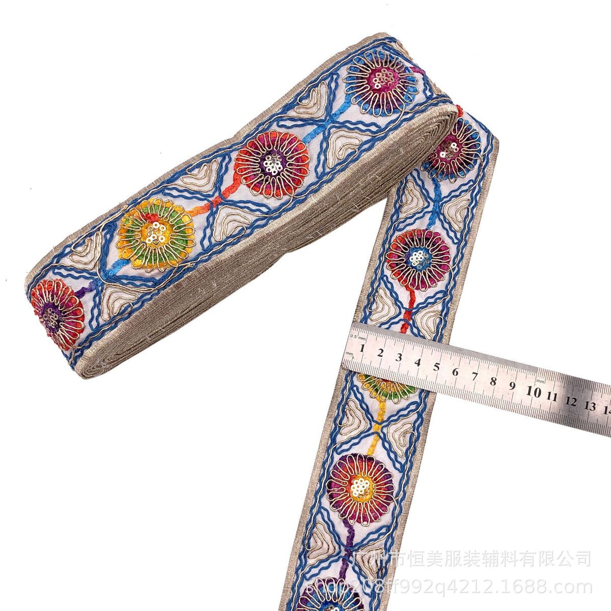 5cm厂家股刺绣花边段染绳绒绣花条码花边箱包鞋材配饰车直供