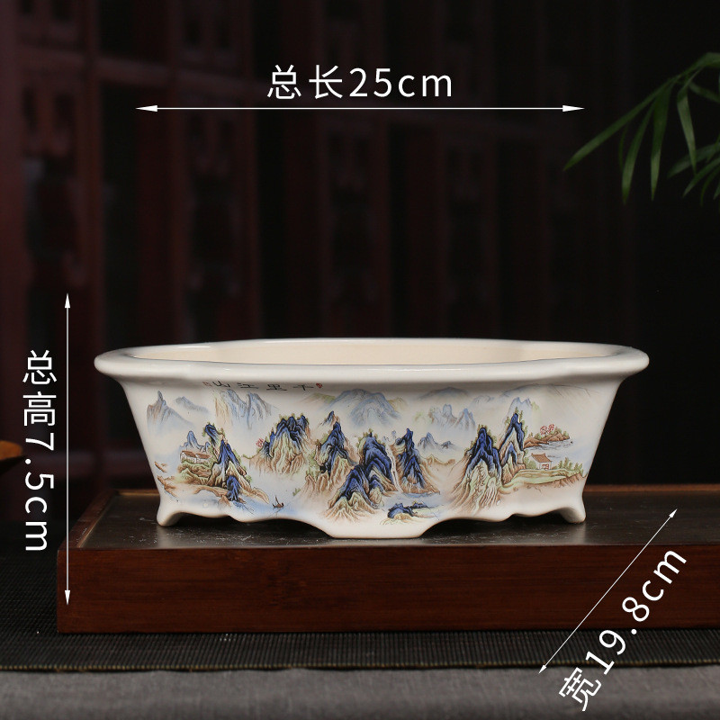 彩绘盆批发复古装饰花卉海棠盆景紫砂花盆阳台落地文竹花盆yzch20