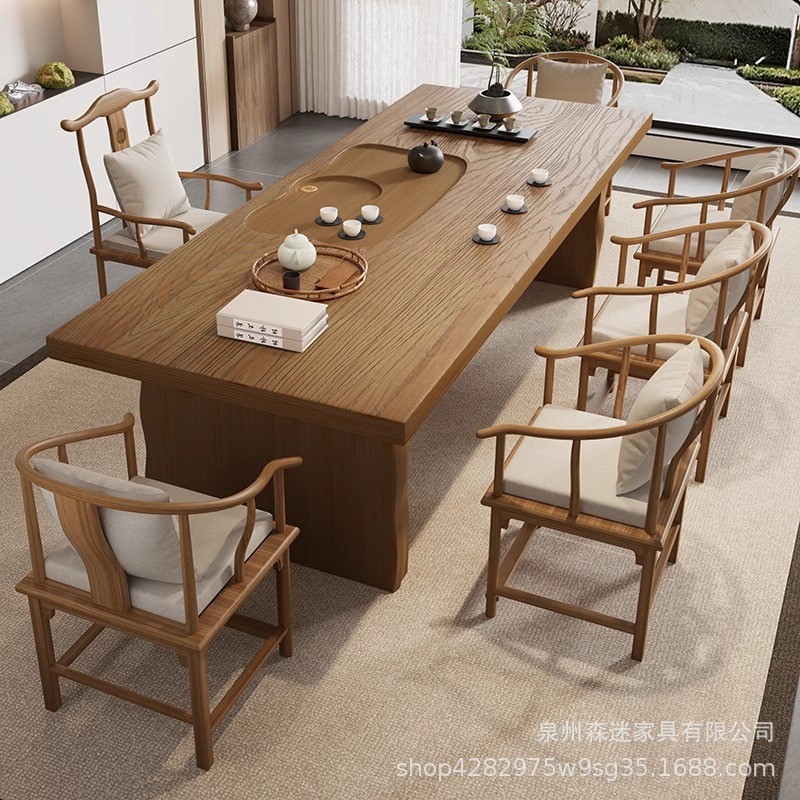 热销新中式实木茶桌茶盘一体功夫办公室茶几茶台泡茶台会客茶桌椅