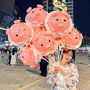 猪猪气球棒发光粉色批发猪手造型套春节网红飞天摆地摊持厂家直销