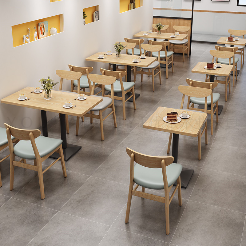员工食堂餐桌椅奶茶店实木桌椅餐饮美食街快餐店桌椅卡座沙发组合