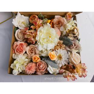 diy仿真盒花手工制作绢布玫瑰花手捧花婚庆用品家居装饰圣诞