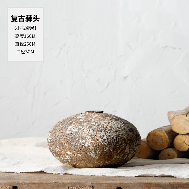 复古茶室禅意手工小口粗陶花器做旧陶罐陶艺花瓶球形干花民宿文艺