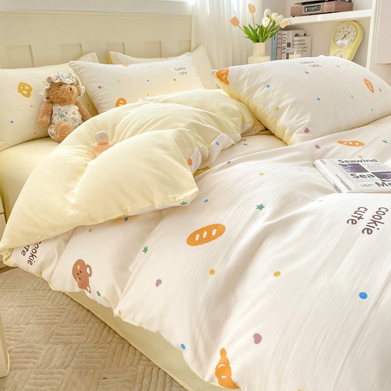 双层纱四件套水洗棉被套保暖床笠床单风田园床上四件套